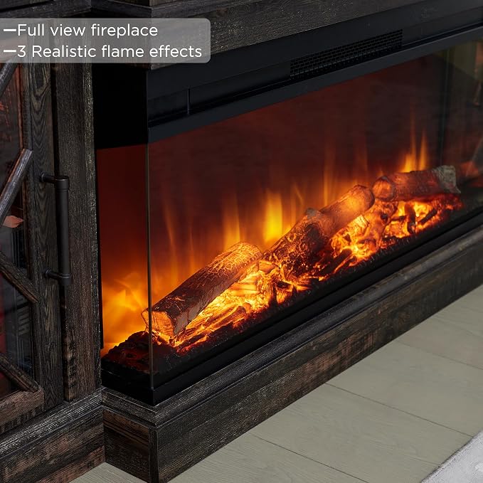 OKD 3-Sided Glass Farmhouse Fireplace TV Stand - Image 3