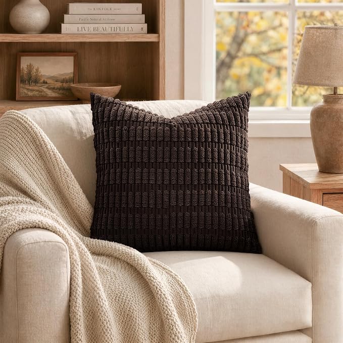 MIULEE Euro Sham Corduroy Decorative Throw Pillow Covers 24x24 Dark Brown | - Image 4