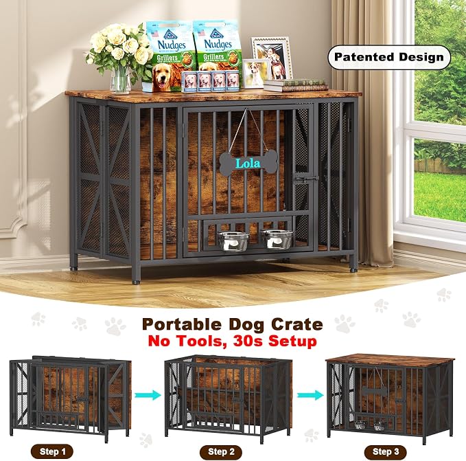 Easycom Foldable Large Dog Crate Furniture, 41.3" Assembly-Free Dog Crates - Image 2