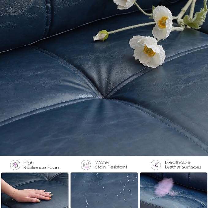 TYBOATLE 88" W Blue Faux Leather L Shaped Sectional Couches w/Side Pockets - Image 7