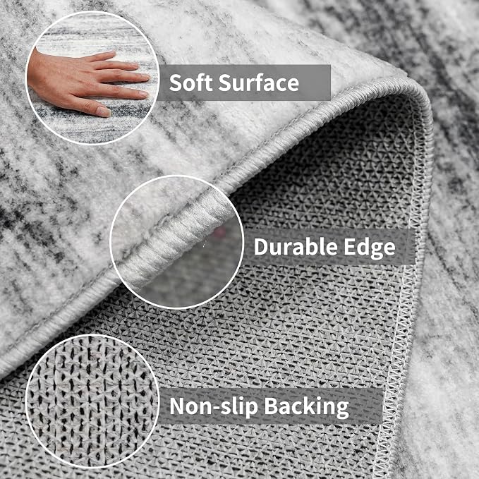 4x9 Wide Washable Runner Rug: Easy-to-Clean Runners Grey | Stain & Water - Image 4