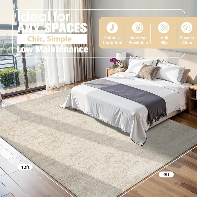 Aelenmu 9x12 Area Rugs for Living Room Washable Bedroom Dining Room Beige | - Image 2