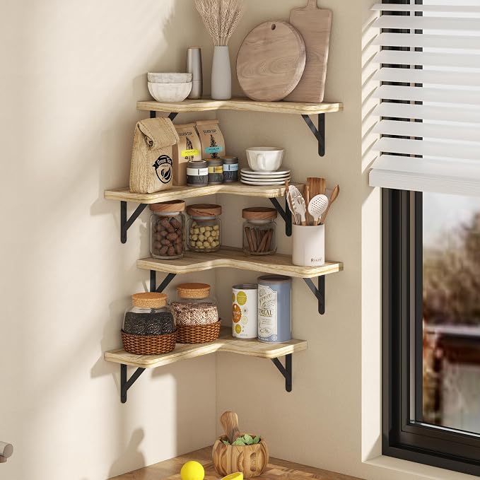 Venusmiles Corner Floating Shelves Set of 4, Wall Mounted L-Shaped Storage - Image 3