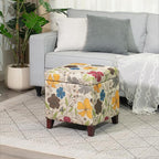 Adeco 18 Inch High Cube Ottoman Storage, Floral Printed Linen Chair Foot Stools - Image 7