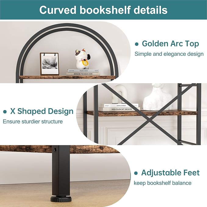 Shintenchi Bookshelf, Arched Bookshelf 5 Tier Bookcase, Tall Shelf - Image 4