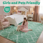 Area Rugs for Bedroom Living Room, 4x6 Fluffy Sage Green and White Rug | Modern - Image 3