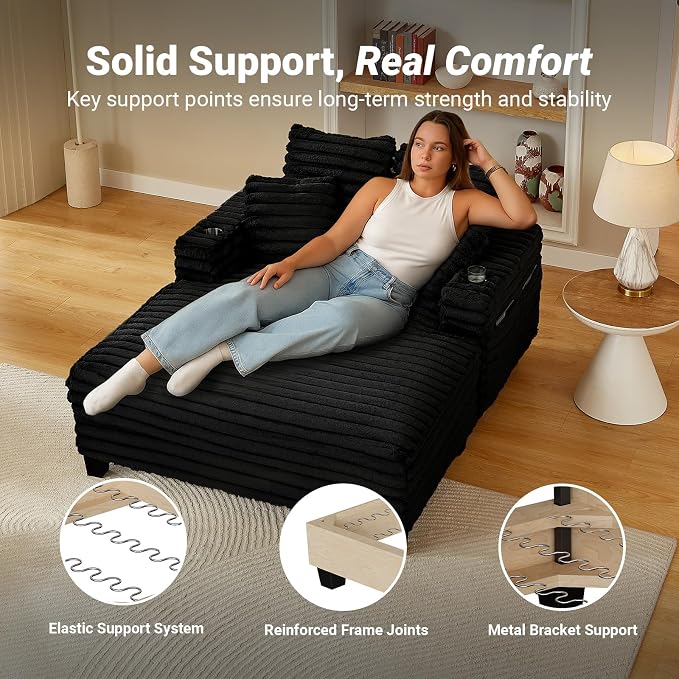 Amsleekey 64" Chaise Lounge Chair Indoor, Oversized Sleeper Chair - Image 5