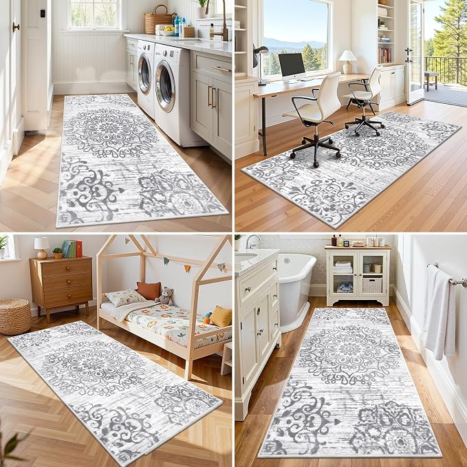 HEBE Hallway Runner Rug 3'x6', Washable Non Slip Kitchen Rug Runner | Soft Boho - Image 5