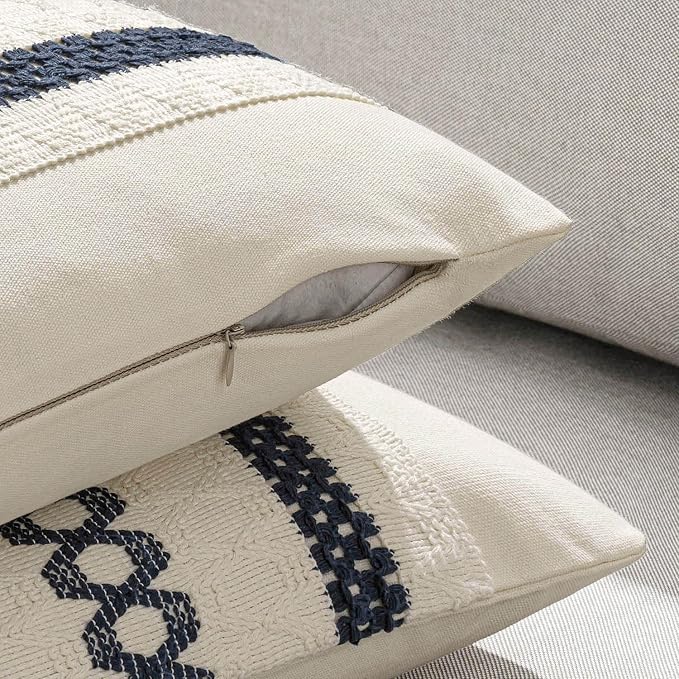 MIULEE Set of 2 Navy Blue Boho Decorative Pillow Covers 18x18 Inch | Farmhouse - Image 5