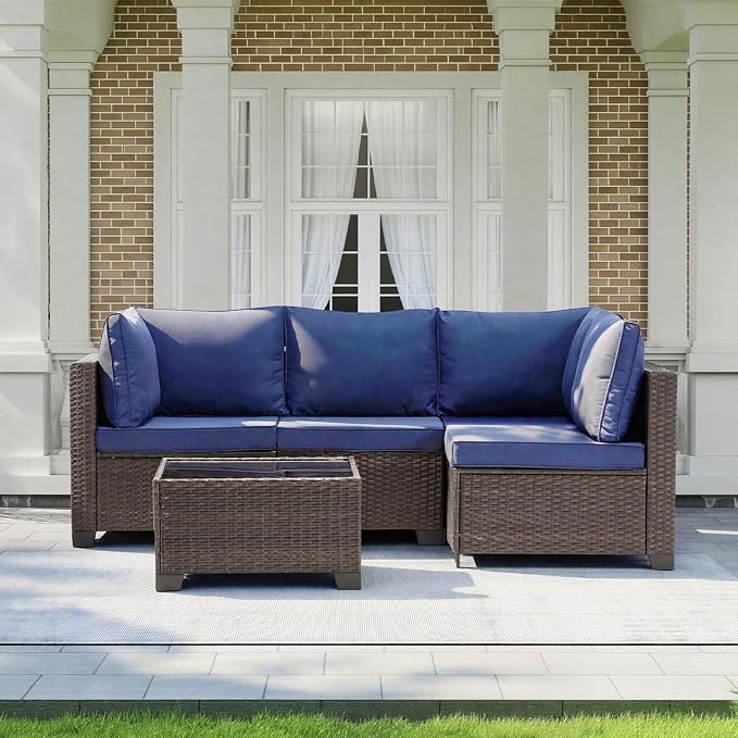 MOCHITO 5 Pieces Outdoor Patio Furniture Sets, All-Weather Sectional Sofa Dark by Unknown