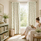 Blackout Vintage Floral Linen Curtains Green on Beige 50×96 2 Panels | Elisa - Image 7