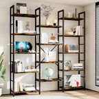 Shintenchi Triple Column 5 Tier Bookshelf, Industrial Large Bookcase Display - Image 2