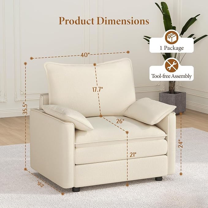 Vesgantti 40" Single Seat Sofa, Comfy Cloud Couch Deep Seat Upholstered Couch - Image 2