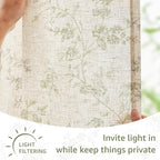 Green on Beige Linen Kitchen Curtains Rod Pocket 26W X 24L 2 Panels | Elisa - Image 6