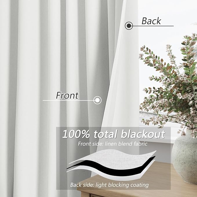 100% Blackout Linen Curtains 98 Inch Long by 52 Inch Wide 2 Panels Set - Image 3