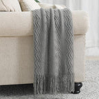 BOURINA Greyish Throw Blanket 50x60 Inches Throw Textured Solid Soft Sofa Couch - Image 3