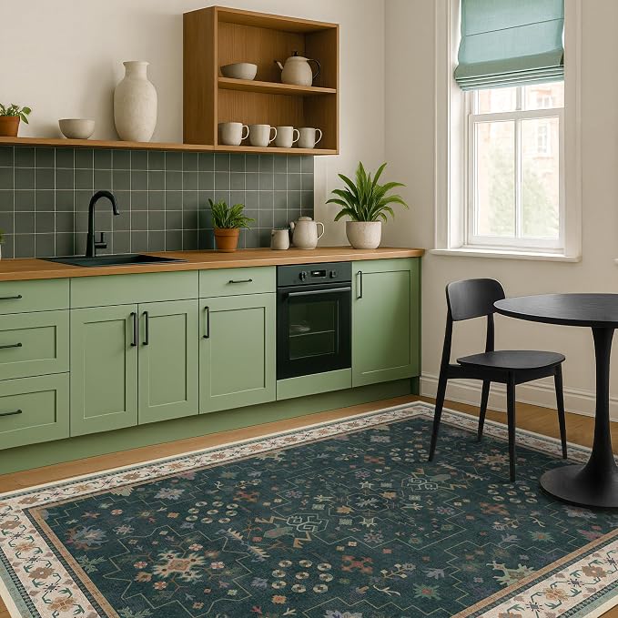 Vintage Dark Green 6x9 Dining Room Rugs - Image 8