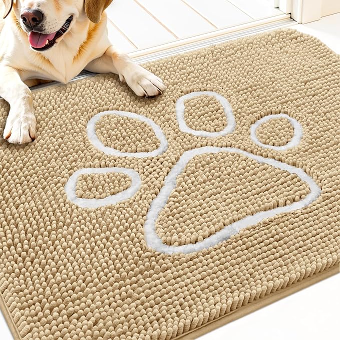 OLANLY Dog Door Mat for Muddy Paws 32x20, Paw Print Design Chenille Mud Mat | by OLANLY