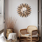 Emfogo Wall Mirror 21 inch Large Rustic Wood Boho Mirror Wall Decor Boho Room - Image 2