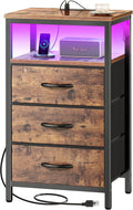 Huuger Night Stand with Charger Station and LED Lights, 3 Drawer Nightstand by Huuger