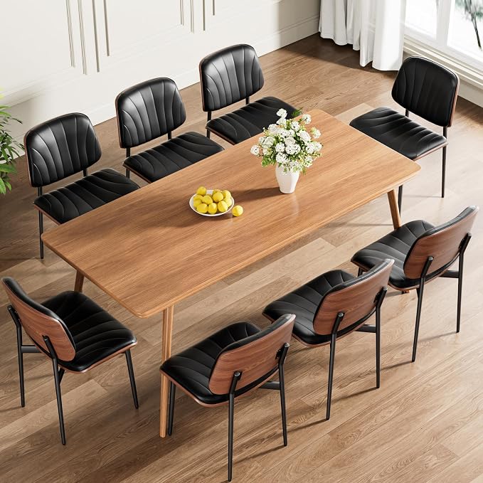 REONEY Dining Chairs Set of 6, Mid-Century Modern Upholstered PU Leather Chairs - Image 9