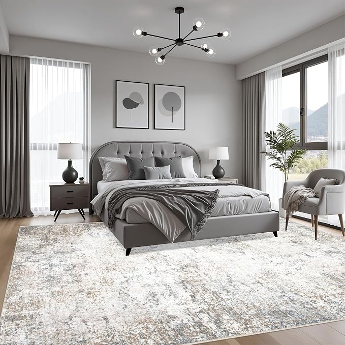 5x7 Area Rug Living Room: Modern Washable Indoor Soft Carpet Brown | - Image 4