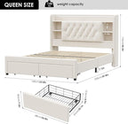 Queen Bed Frame with Drawers, Hidden-Cubby & Shelves Storage Headboard with - Image 2