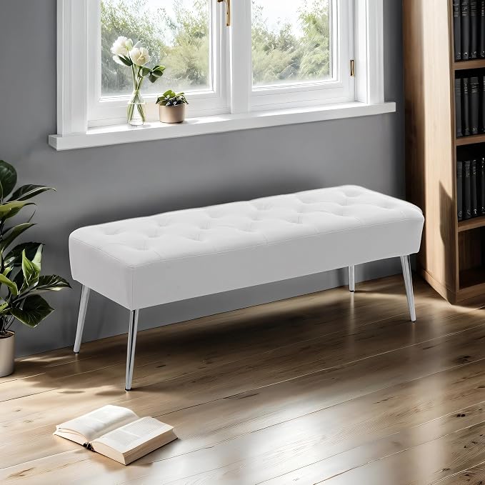DUHOME Button-Tufted Ottoman Bench, Upholstered Footrest Stool Rectangular - Image 7