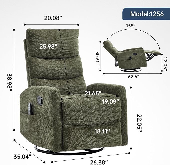 Trustyue Swivel Rocker Recliner Chair, 360° Swivel Recliner - Image 2