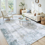 6x9 Washable Area Rug for Living Room Bedroom: Non-Slip Modern Blue Grey | - Image 2