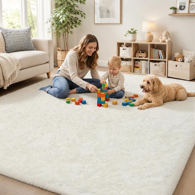 PLHXFR 4x6 Area Rugs Living Room: Fluffy Bedroom Rug Shag Carpet White | - Image 7