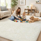 PLHXFR 9x12 Area Rugs Living Room: Fluffy Bedroom Rug Shag Carpet White | - Image 7