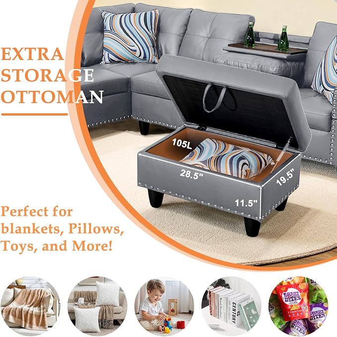 Wakefit Sectional Sofa Couch, Modern 4-Seaters Living Room Furniture Sets - Image 5