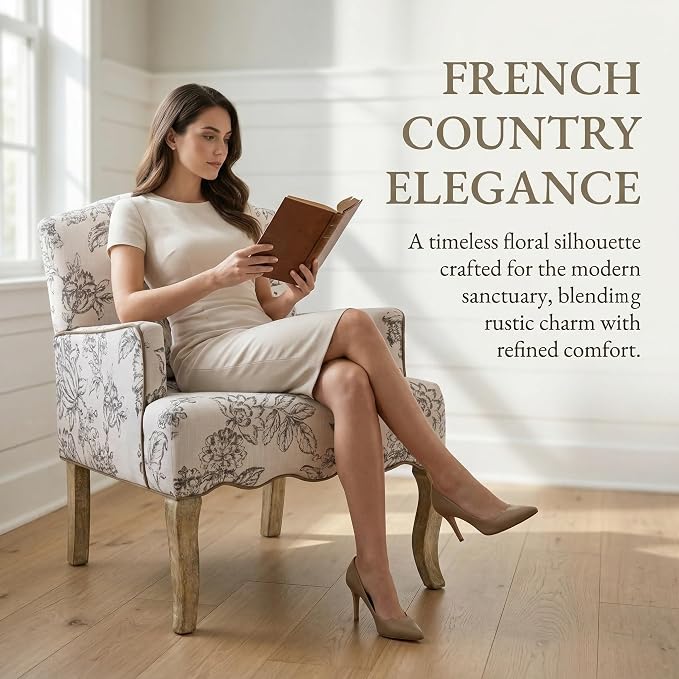Shunzhi Floral Accent Chairs Farmhouse Upholstered Armchair Linen Reading Chair - Image 3