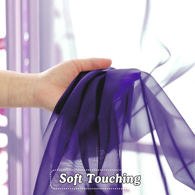 Purple Sheer Curtains 84 Inches Long 2 Panels, Light Filtering Window Sheer - Image 3