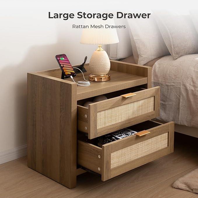 SICOTAS Rattan Nightstand End Table - Image 3