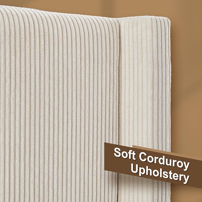 HOWE Queen Size Bed Frame with 50.8" Tall Wingback Headboard, Modern Corduroy - Image 4