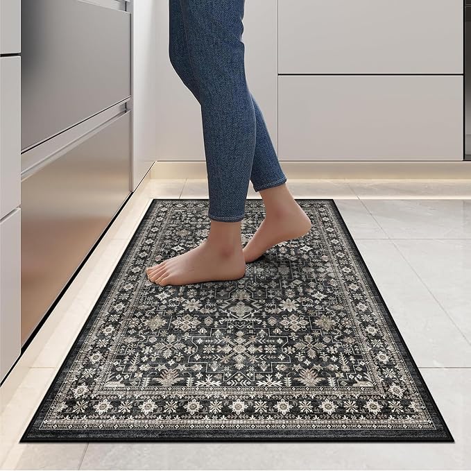 Grey Floral Hallway Runner Rug 2x5 - Image 2