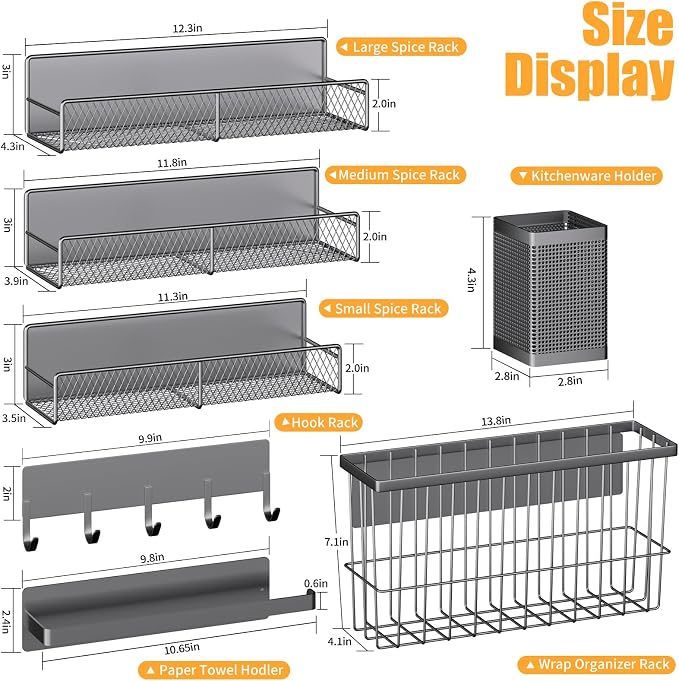 DTUQYX Magnetic Spice Rack for Refrigerator, 7 Pack Metal Magnetic Shelf - Image 2