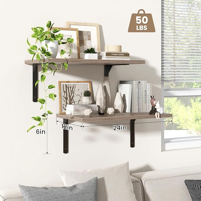 Fun Memories Floating Shelves for Wall, 12 Inch Deep Floating Shelves Set of 2 - Image 4
