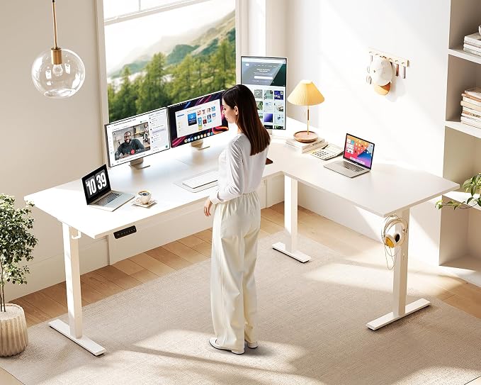 Casaottima 71 Inch Reversible Electric L Shaped Standing Desk, Height - Image 2