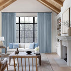 Dusty Blue Pinch Pleat 100% Blackout Linen Bedroom Curtains 96 Inch Length | - Image 8