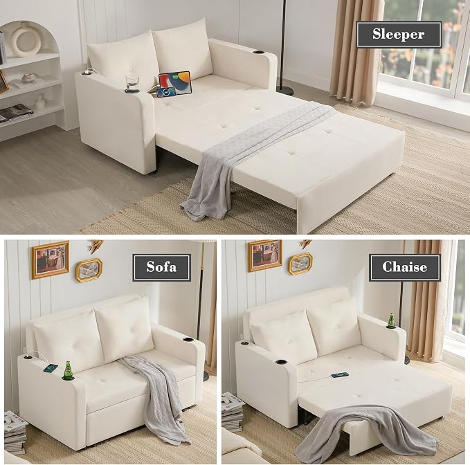 Krcix 3 in 1 Pull Out Couch, 56 Inch Velvet Sofa Bed, Convertible Sleeper Sofa - Image 3