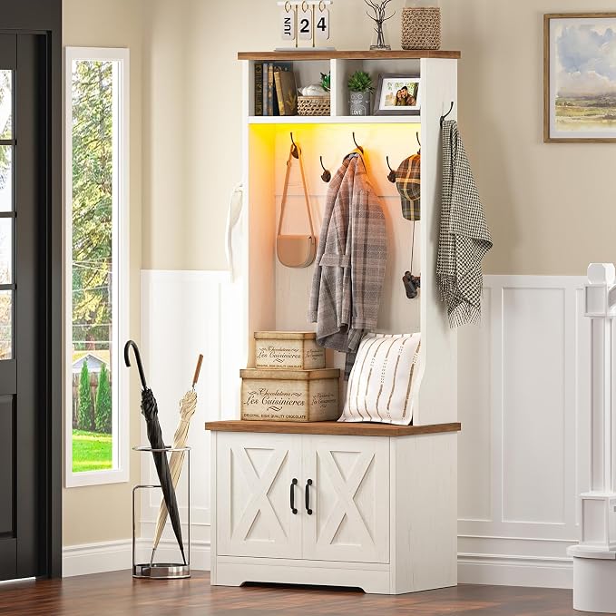 CSZZD Hall Tree with Bench and Shoe Storage, Entryway Bench with Coat Racks and - Image 9