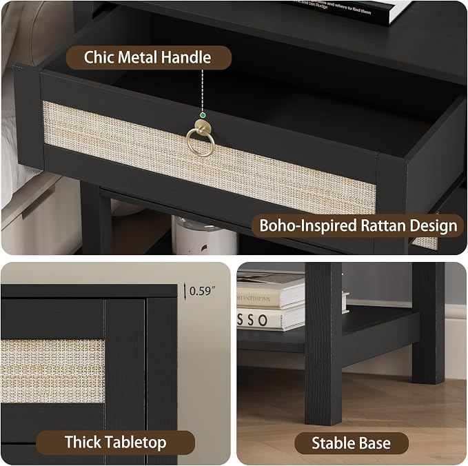 Xixini Nightstand wih 2 Drawers & Open Shelf, Small Mid Century Modern Night - Image 5