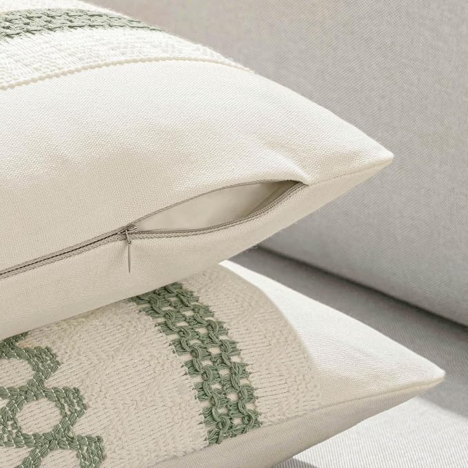 MIULEE Set of 2 Sage Green Boho Decorative Lumbar Pillow Covers 12x20 Inch | - Image 5