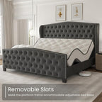 LARMACE King Size Bed Frame Velvet Upholstered Platform Bed - Image 9