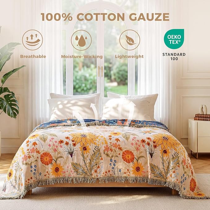 LUTBM Boho Throw Blanket for Couch Sofa Chair Cotton Summer Breathable Blankets - Image 2