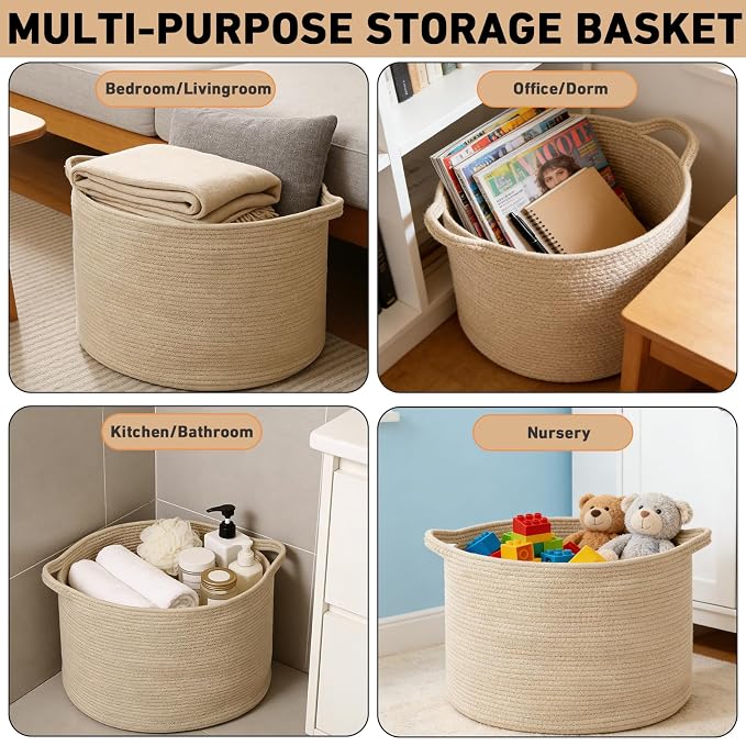 90L Extra Large Blanket Basket, Woven Rope Laundry Basket Hamper - Image 5