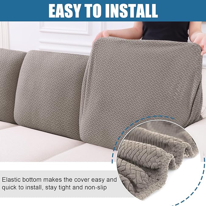 Smiry Waterproof Couch Cushion Covers, Stretch Jacquard Thick Sofa Cushion - Image 4